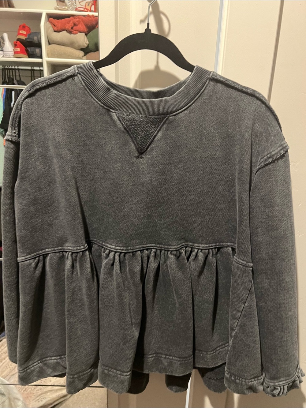 Free People Charcoal Ribbed-Neck Sweatshirt